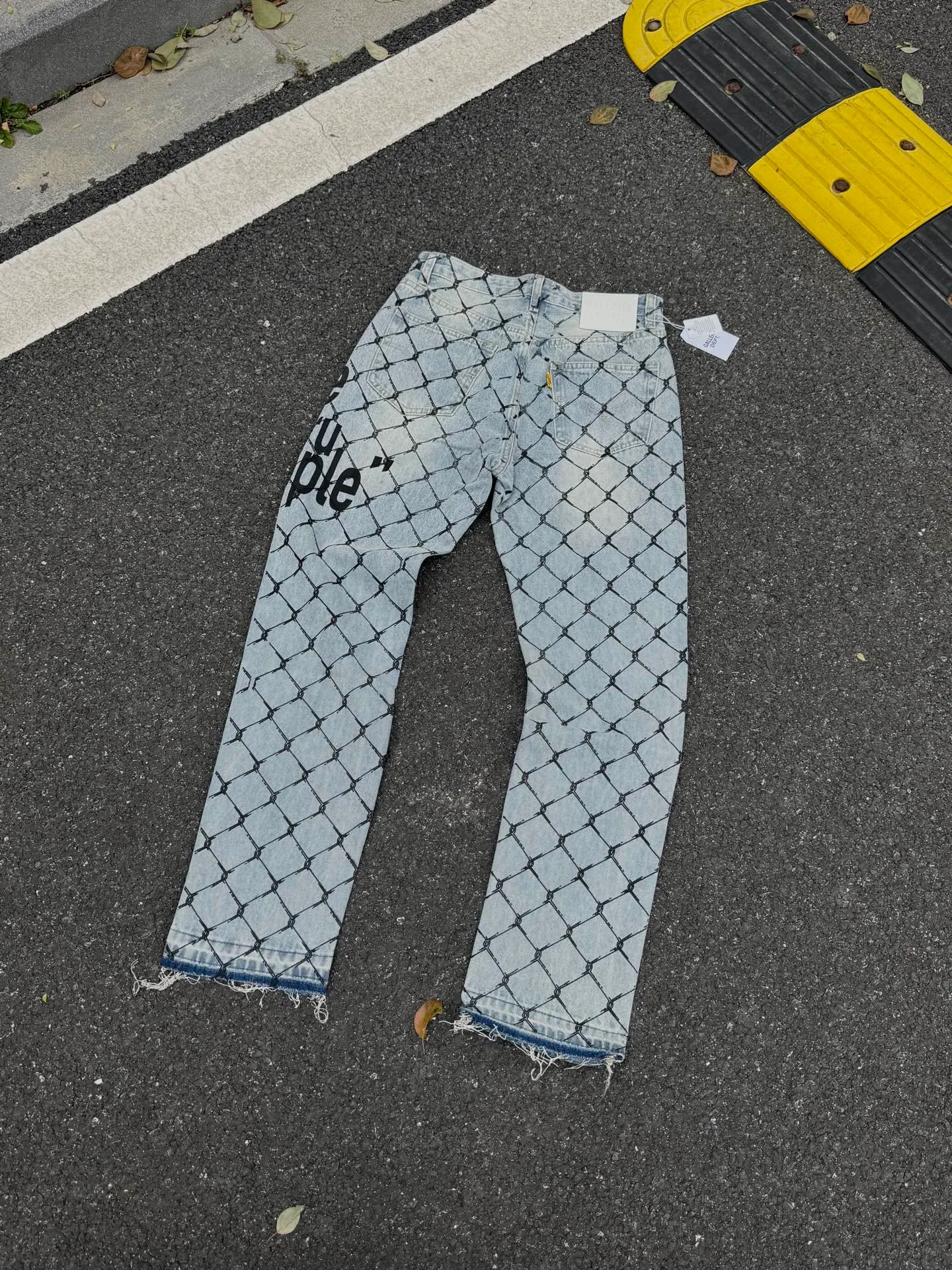 P240💰G786 GALLERY DEPT. Steel mesh letter printed slim jeans jeans casual group trendy American slim men's and women's trousers Color: blue Size: S-XXL (corresponding to 28-36)